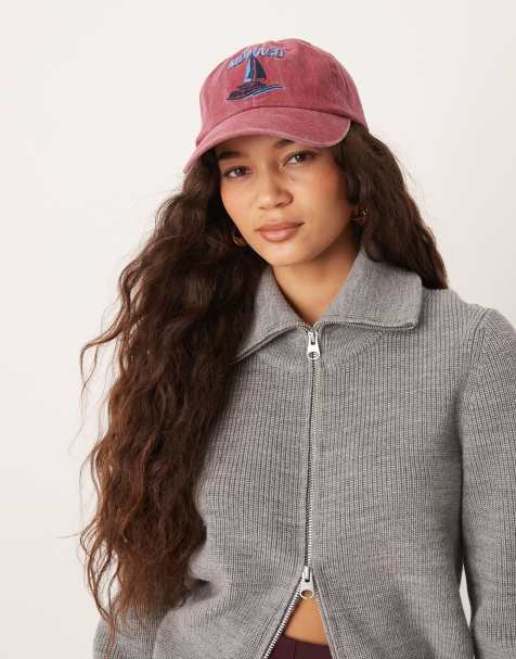 ASOS DESIGN sailing embroidered motif cap in washed red - view 1