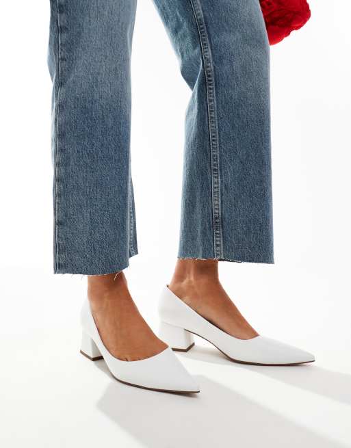 ASOS DESIGN Saint block mid heeled shoes in white ASOS