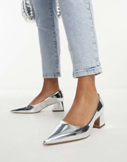 ASOS DESIGN Saint Chaussures talon carr mi haut Argent