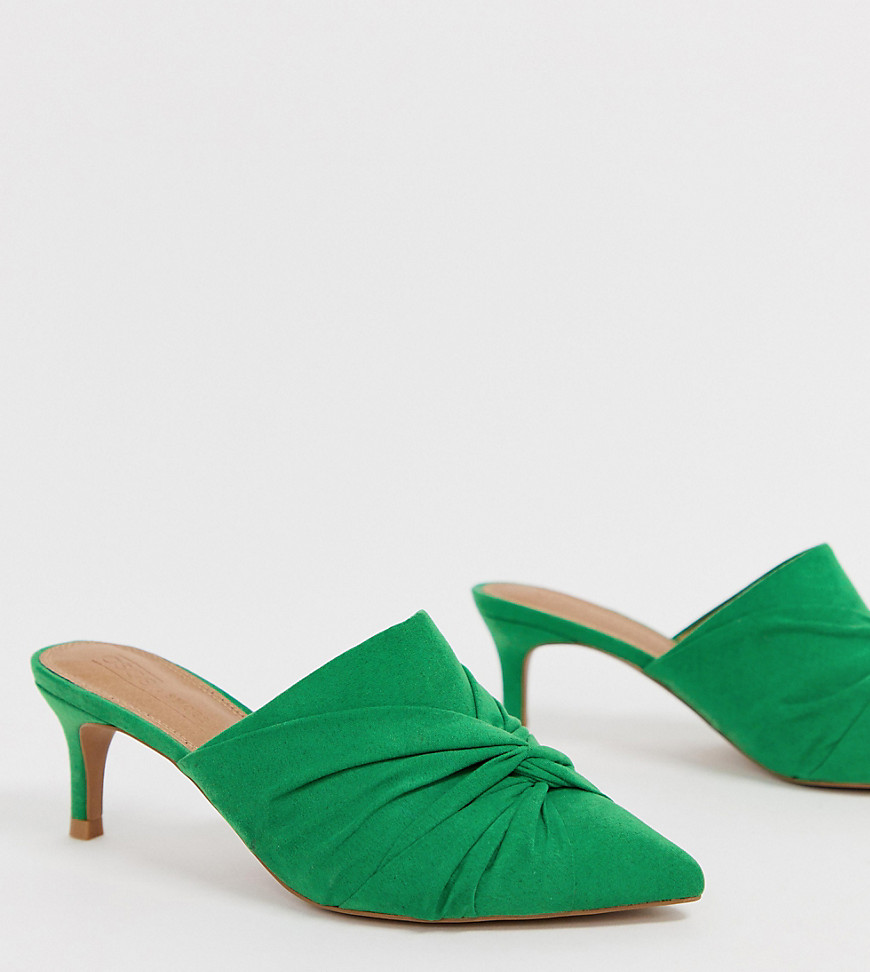 ASOS DESIGN – Salary – Tofflor med klack, snurrad knut och bred passform-Grön