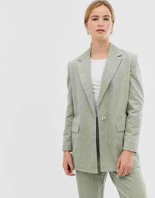 Asos Design Salbeigruner Anzug Blazer Aus Cord In Guter Passform Asos