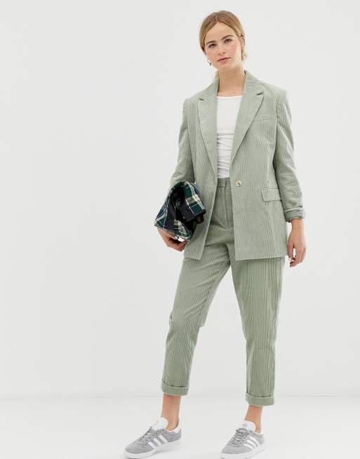 Asos Design Salbeigruner Anzug Blazer Aus Cord In Guter Passform Asos