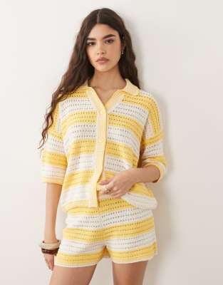 Asos Design Sally Beach Knit Button Up Top In Multi