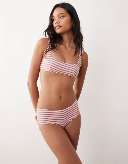 ASOS DESIGN Sally low waisted hipster bikini short in textured stripe, 2 of 4