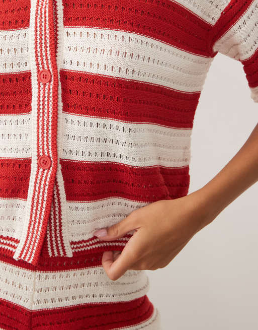 ASOS DESIGN – Sally – Rödrandig, stickad strandtopp med knäppning, del av set, 2 av 4