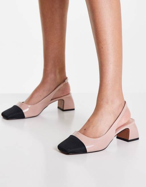 ASOS DESIGN - Sydney - Scarpe pianta larga con tacco medio in nero con  cinturino posteriore 