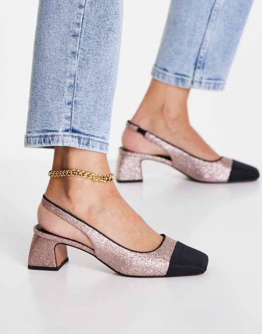 ASOS DESIGN - Sally - Schoenen met blokhak, hielbandje en teenstuk in glitter