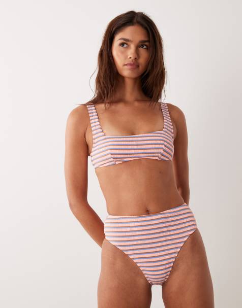 ASOS DESIGN - Sally - Slip bikini sgambati a vita alta a righe testurizzate - view 1