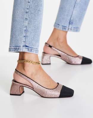 Asos Design Sally Toe Cap Slingback Block Heeled Shoes In Glittermulti ModeSens