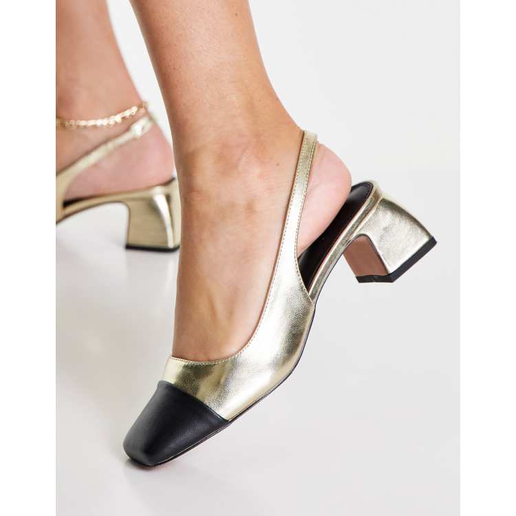 Gold slingback block heels hot sale