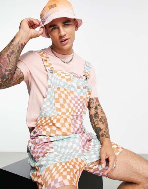 ASOS DESIGN - Salopette corta con stampa a quadri colorati 