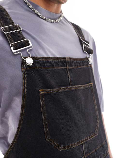 ASOS DESIGN - Salopette corta in denim nero, 4 di 4