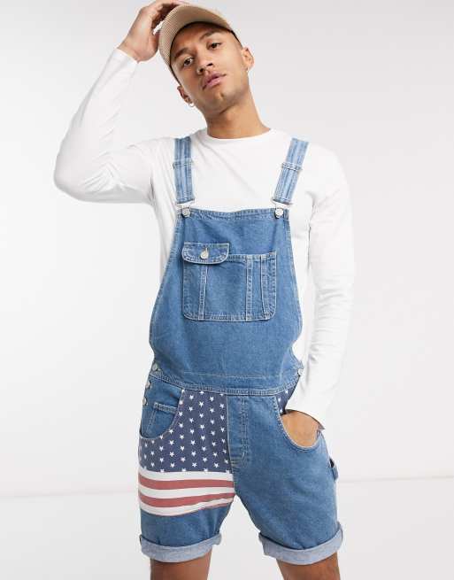 ASOS DESIGN - Salopette courte décontractée en cuir avec drapeau américain - Délavage moyen