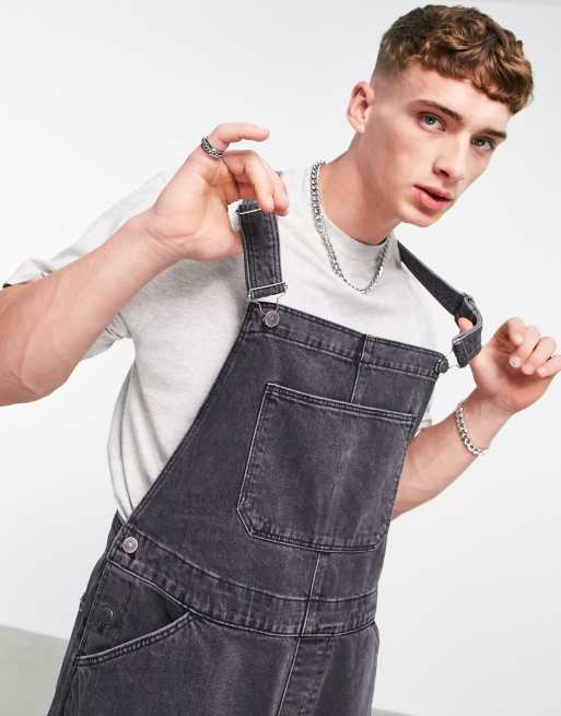 ASOS DESIGN - Salopette di jeans ampia nero slavato con strappi sulle ginocchia, 3 di 4