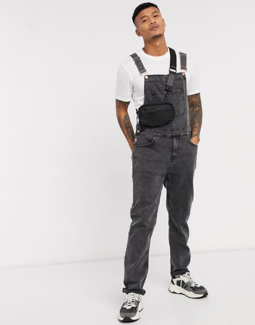ASOS DESIGN - Salopette en jean délavée à l'acide - Noir