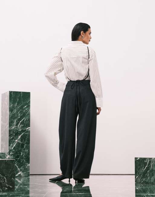 ASOS DESIGN - Salopette sartoriale nera con motivo gessato e schiena scoperta, 3 di 10