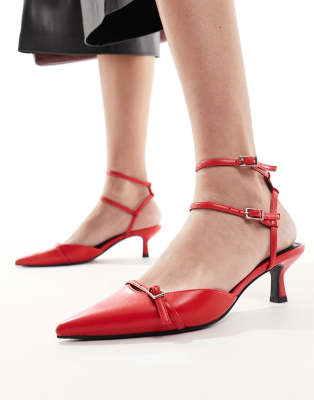 Asos Design Salsa Slingback Kitten Heeled Shoes In Red