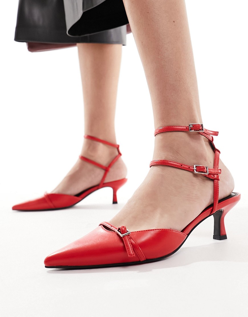 ASOS DESIGN Salsa slingback kitten heeled shoes in red