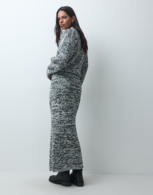 ASOS DESIGN salt and pepper stitch maxi skirt co-ord in mono, 5 of 5