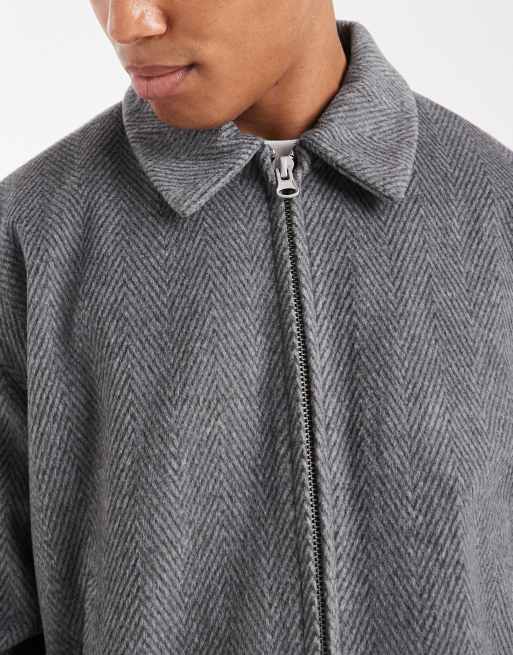 ASOS DESIGN salt and pepper wool look harrington in grey, 5 of 5