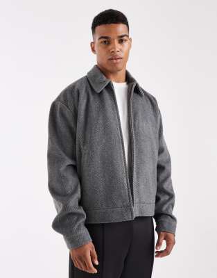 Asos Design Salt And Pepper Wool Look Harrington Jacket In Blue