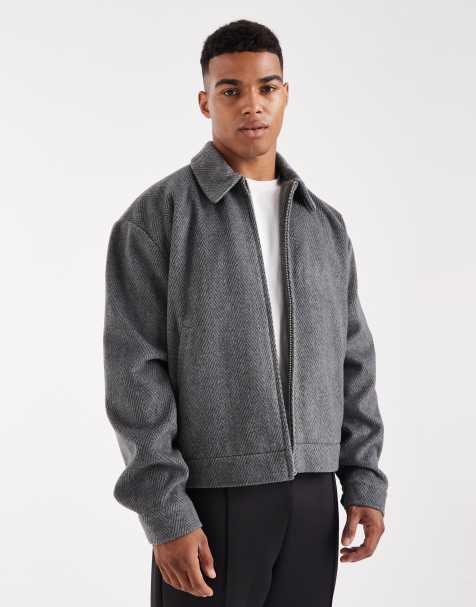 ASOS DESIGN salt and pepper wool look harrington jacket in gray - view 1