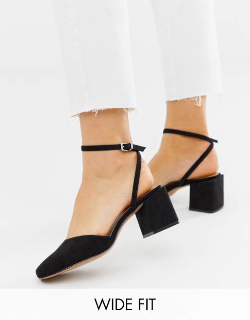 ASOS DESIGN – Salvation – Schwarze Schuhe mit eckiger Zehenpartie, mittelhohem Blockabsatz und weiter Passform