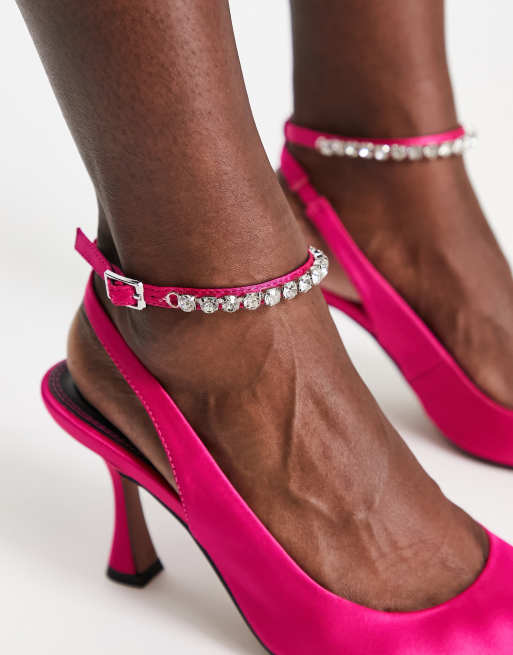 ASOS DESIGN Salvatore embellished mid heeled shoes in pink