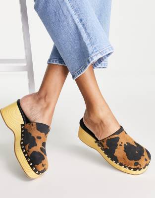 Asos Design Salvia Flatform Clog Mules In Cow Printmulti ModeSens