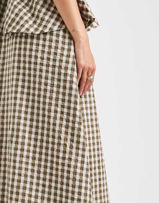 ASOS DESIGN – Salviagrön, a-linjeformad maxikjol med ginghamrutor, 3 av 5
