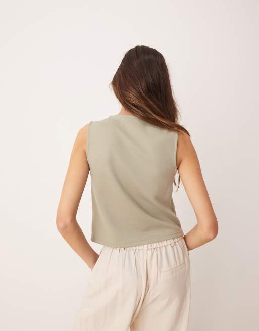 ASOS DESIGN – Salviagrön, asymmetrisk kostymväst i jersey och twill, 2 av 4