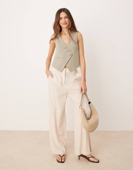 ASOS DESIGN – Salviagrön, asymmetrisk kostymväst i jersey och twill, 4 av 4