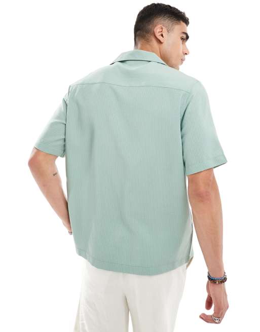 ASOS DESIGN – Salviagrön, avslappnad skjorta med korta ärmar, textur och platt krage, 2 av 4