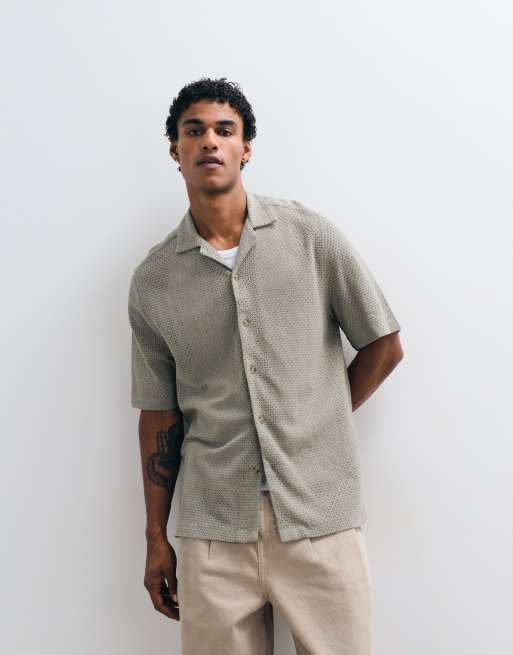  ASOS DESIGN – Salviagrön, avslappnad skjorta med platt krage och textur , 4 av 5