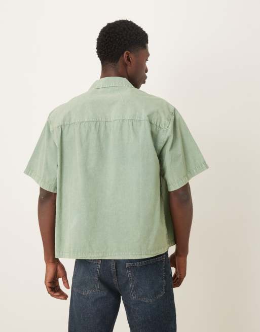 ASOS DESIGN – Salviagrön, boxig poplinskjorta i oversize och dra på-modell med platt krage, 3 av 5