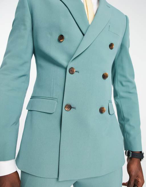 ASOS DESIGN – Salviagrön dubbelknäppt kavaj i supersmalsform, del av kostym, 4 av 4