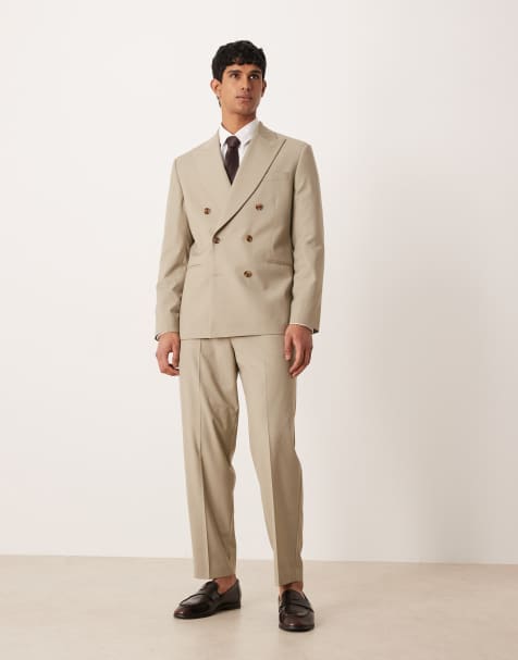 ASOS DESIGN – Salviagrön, dubbelknäppt kostym i regular fit - view 1