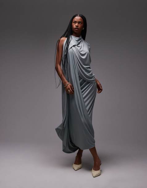 ASOS DESIGN – Salviagrön, enaxlad maxiklänning i modal med drapering - view 1