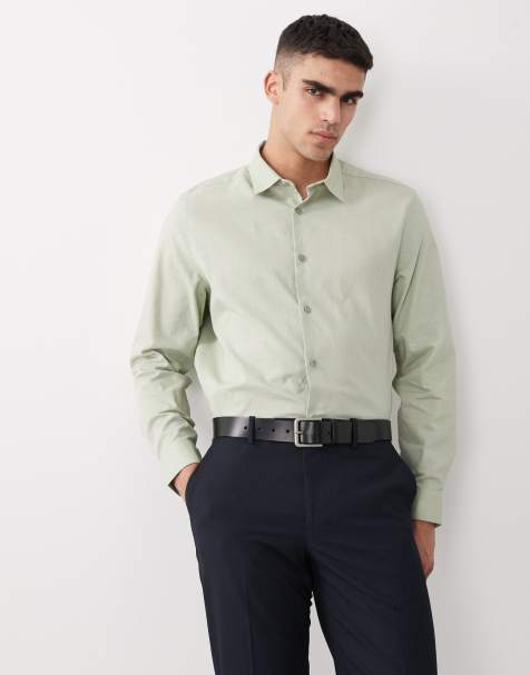 ASOS DESIGN – Salviagrön finskjorta i regular fit och linnemix - view 1
