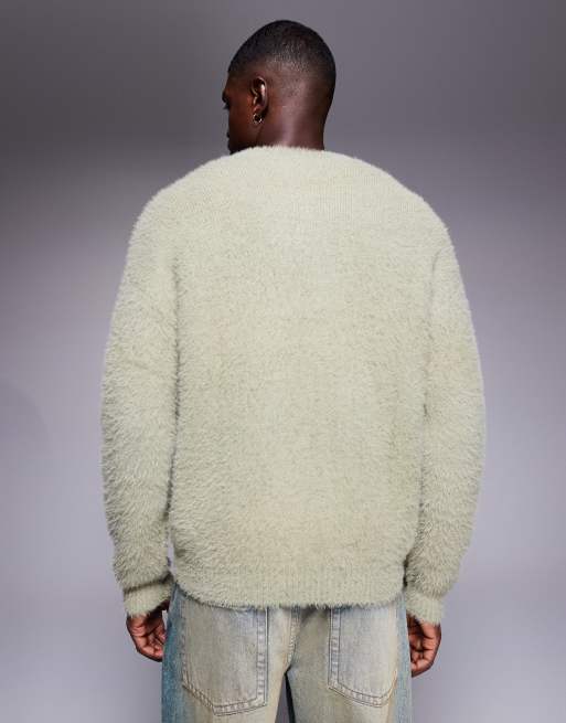ASOS DESIGN – Salviagrön, fluffigt stickad tröja med rund halsringning och avslappnad passform, 3 av 5