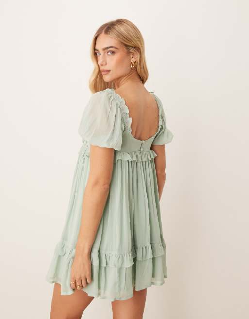 ASOS DESIGN – Salviagrön, kort shiftklänning i babydollstil, 4 av 4
