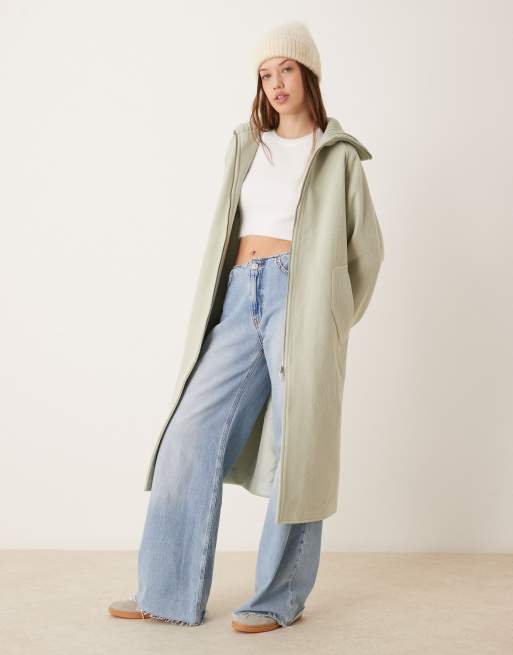 ASOS DESIGN – Salviagrön, lång, stickad kappa med krage