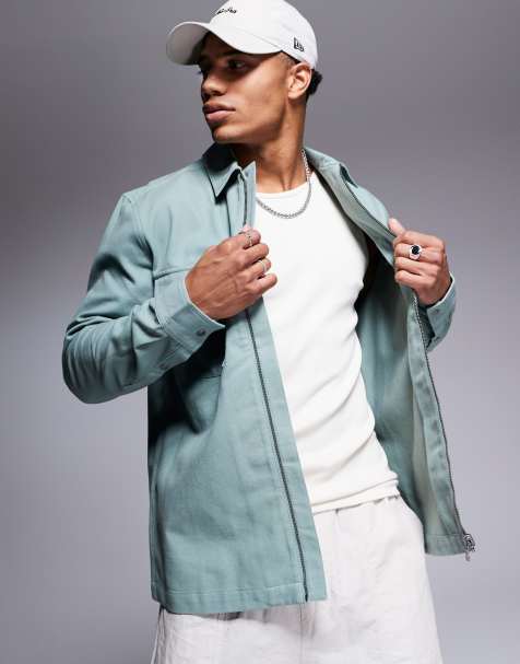 ASOS DESIGN – Salviagrön overshirt i twill med dragkedja - view 1