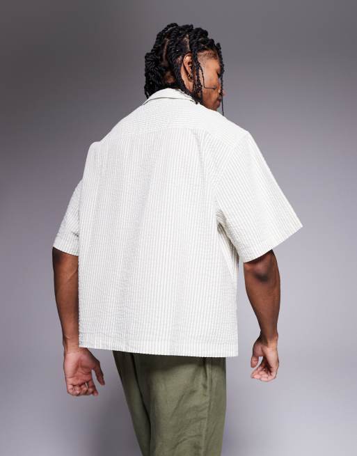 ASOS DESIGN – Salviagrön, randig skjorta i bäckebölja och oversize med boxig passform, 3 av 4