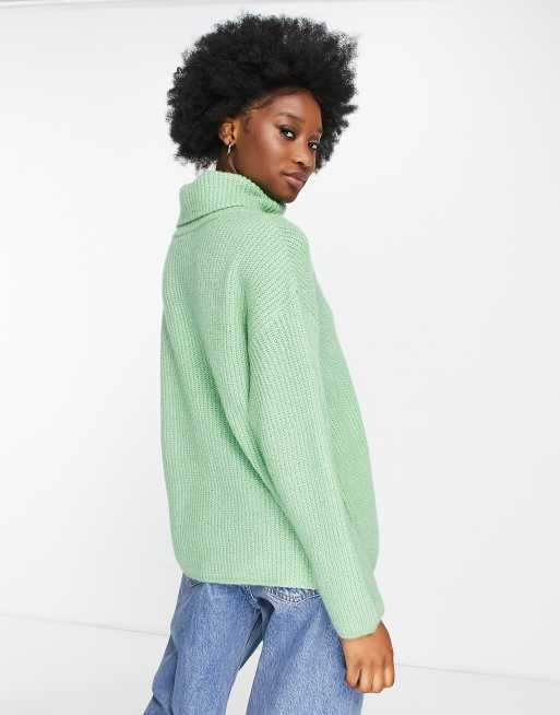 ASOS DESIGN – Salviagrön ribbad tröja med hög krage, 2 av 4