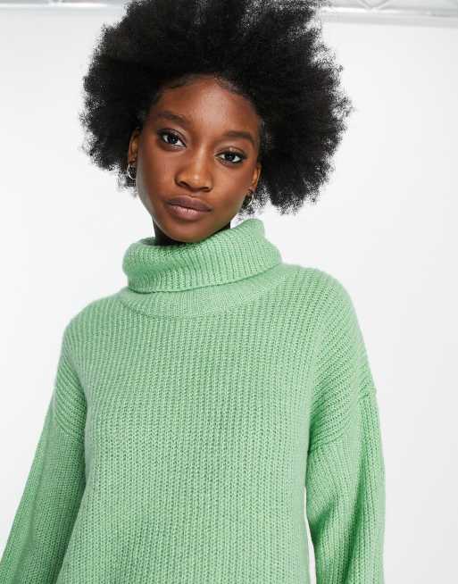 ASOS DESIGN – Salviagrön ribbad tröja med hög krage, 3 av 4