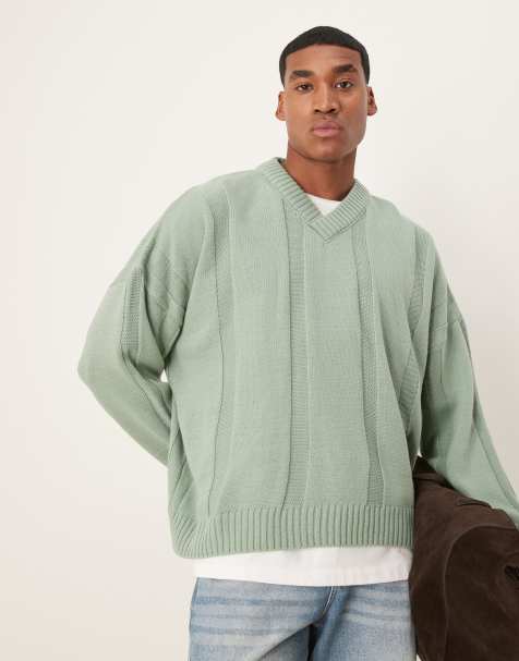 ASOS DESIGN – Salviagrön, ribbstickad tröja i extra oversize med boxig passform - view 1