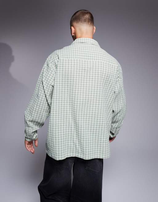 ASOS DESIGN – Salviagrön, rutig, oversize skjorta i boxig passform med platt krage, 4 av 4