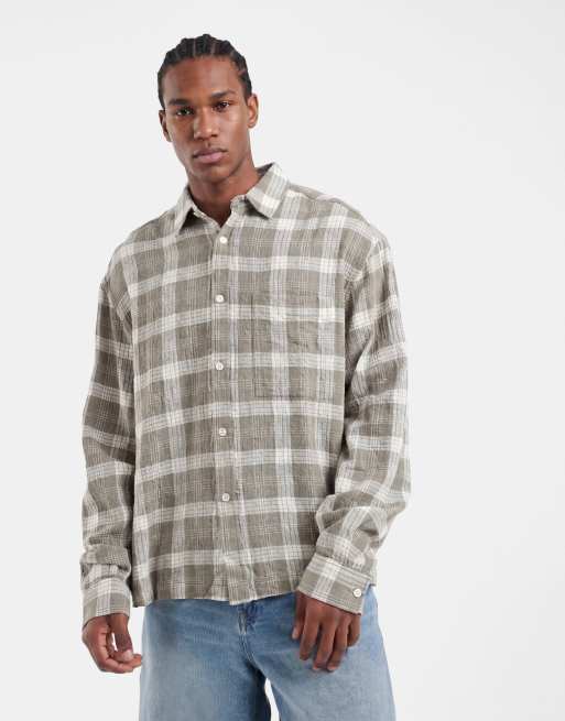 ASOS DESIGN – Salviagrön, rutig skjorta i oversized fit med textur och boxig passform, 4 av 5