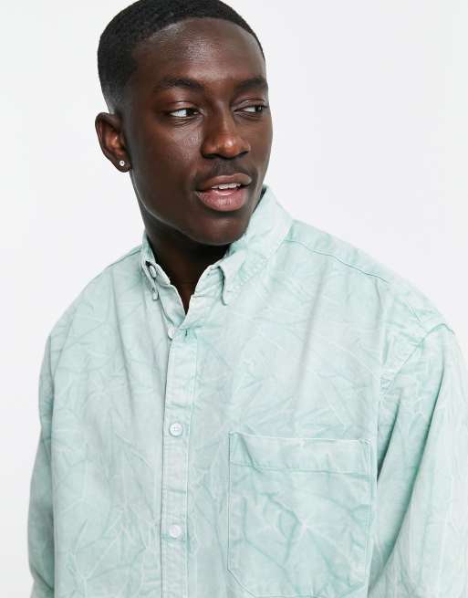 ASOS DESIGN – Salviagrön skjorta i oversize med boxig passform och blekt tvätt, 3 av 4